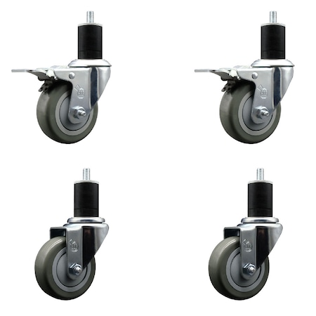 Service Caster 3.5'' SS Gray Poly Swivel 1-3/4'' Expanding Stem Caster Set 2 Total Lock Brakes, 4PK SCC-SSEXTTL20S3514-PPUB-2-S-2-134